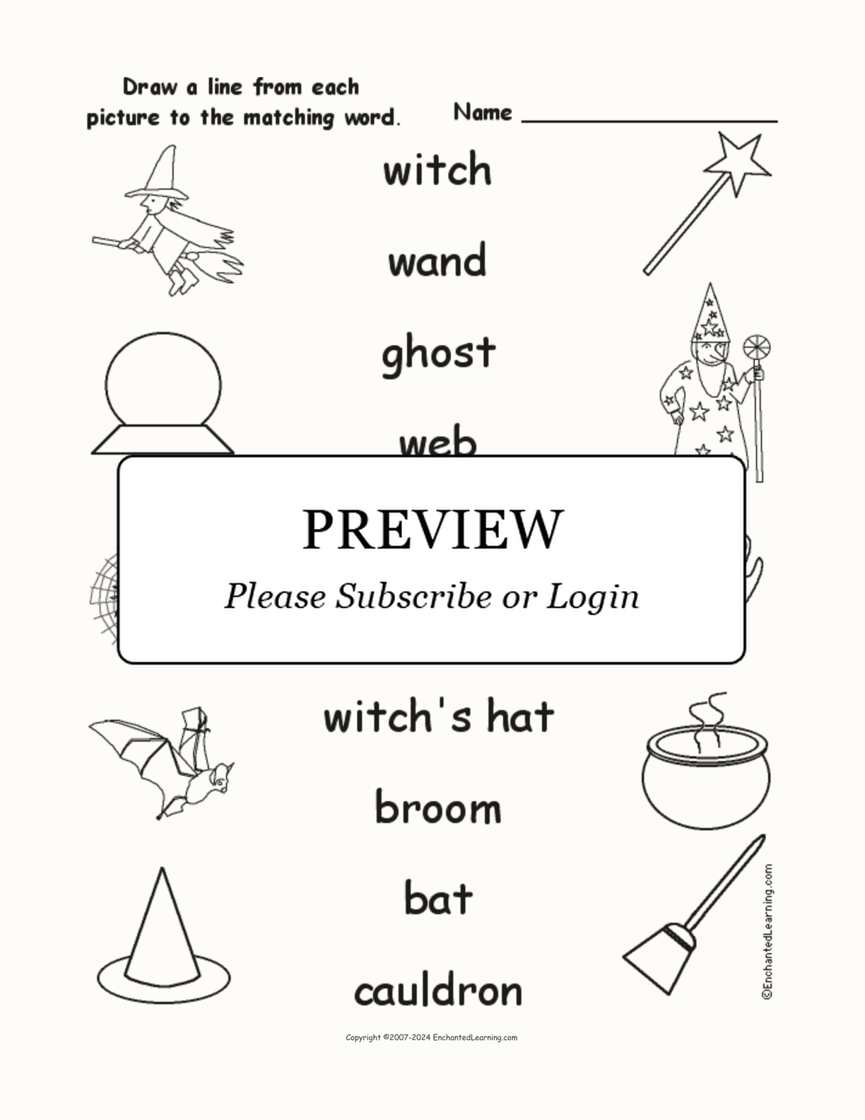 Match the Witch Words to the Pictures interactive worksheet page 1