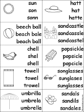 Multiple Choice Spelling -  Beach Words