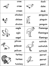 Multiple Choice Spelling -  Birds Words