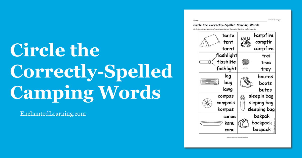 Circle The Correctly Spelled Camping Words Enchanted Learning