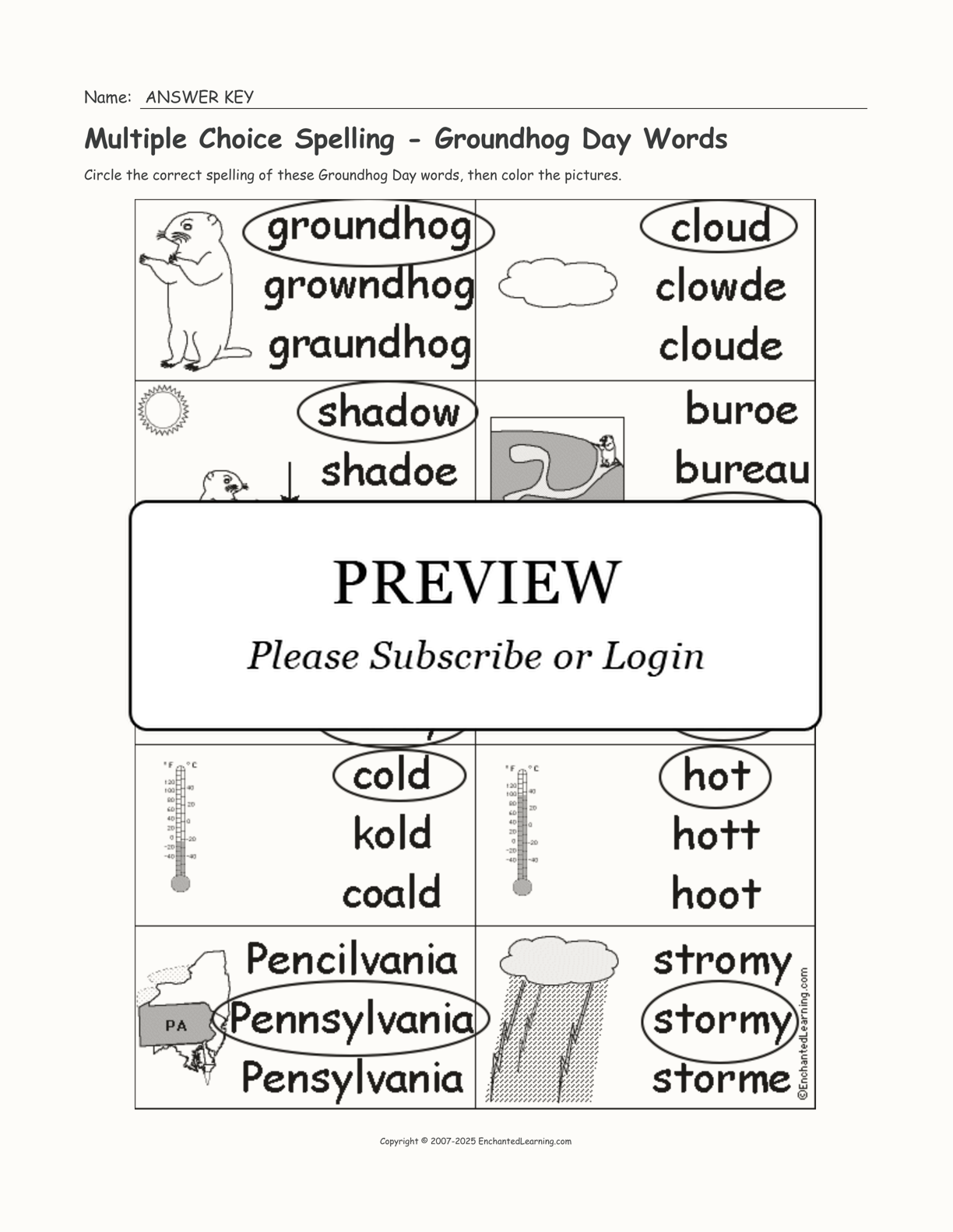 Multiple Choice Spelling - Groundhog Day Words interactive worksheet page 2