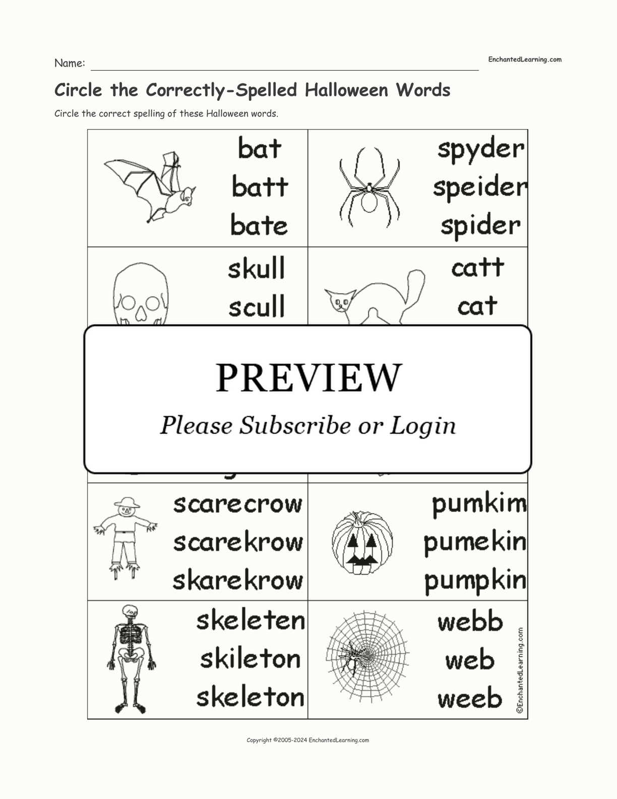 Circle the Correctly-Spelled Halloween Words interactive worksheet page 1