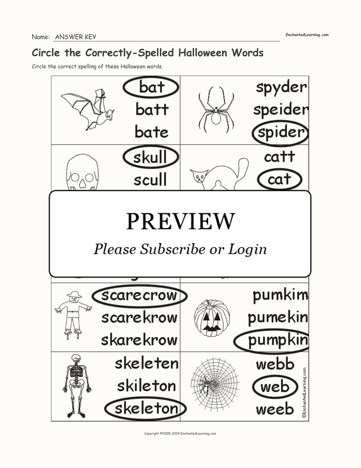 Circle the Correctly-Spelled Halloween Words interactive worksheet page 2