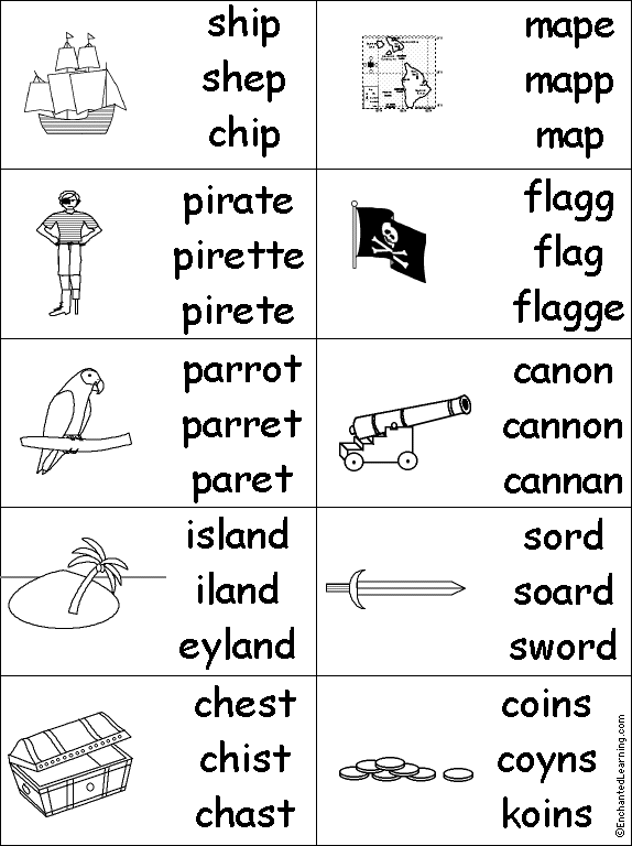 Multiple Choice Spelling -  Pirate Words