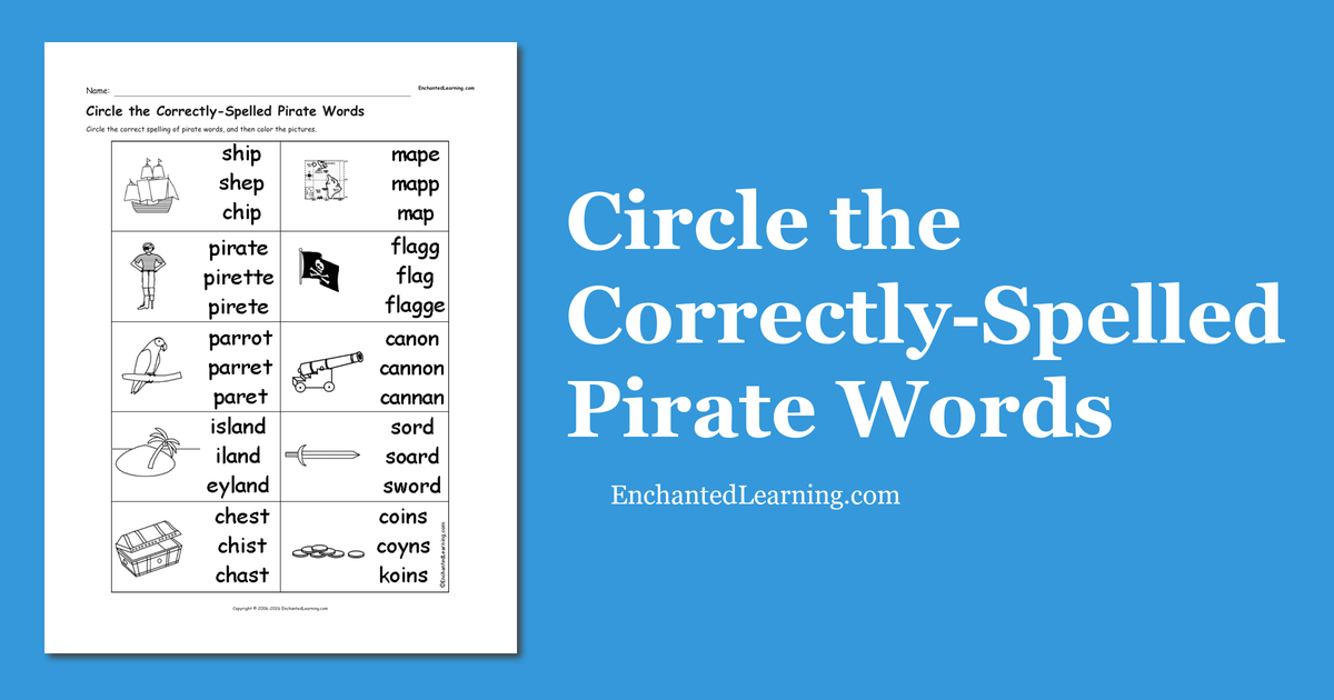 Circle the Correctly-Spelled Pirate Words - Enchanted Learning