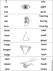 Multiple Choice Spelling - Five Senses Words: EnchantedLearning.com