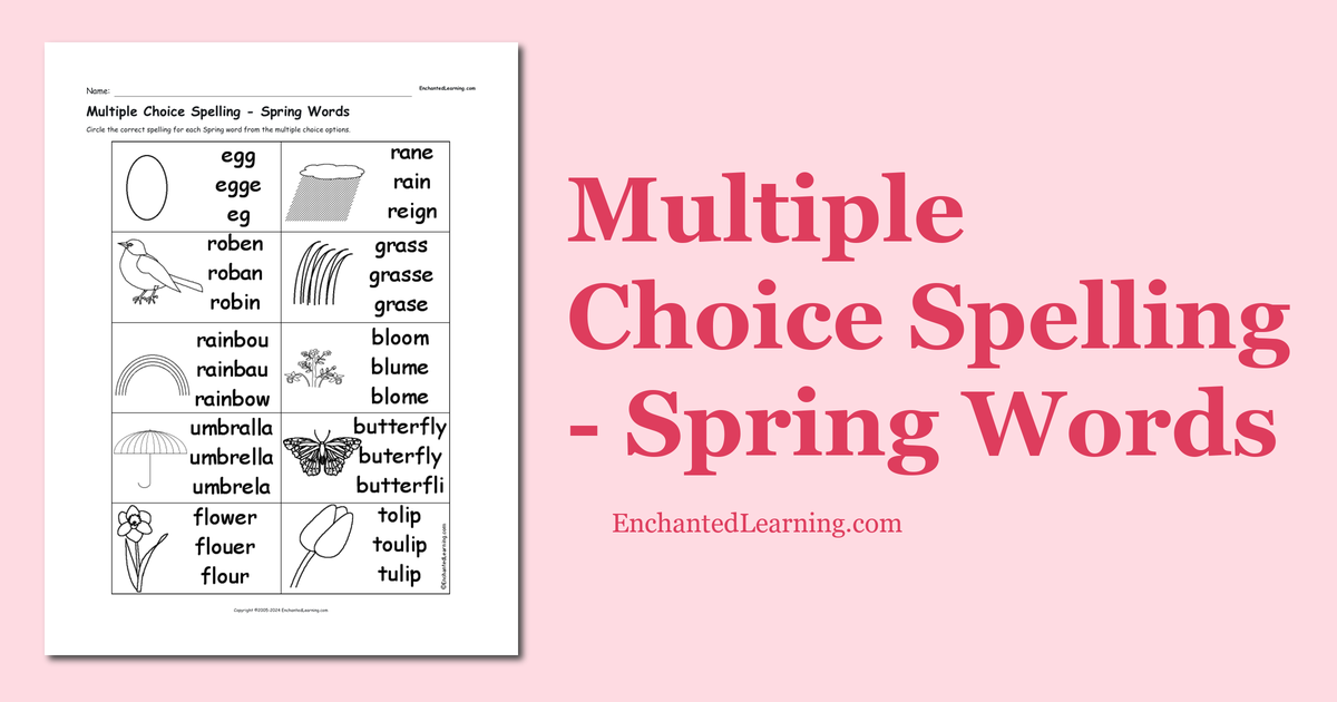Multiple Choice Spelling Spring Words Enchanted Learning