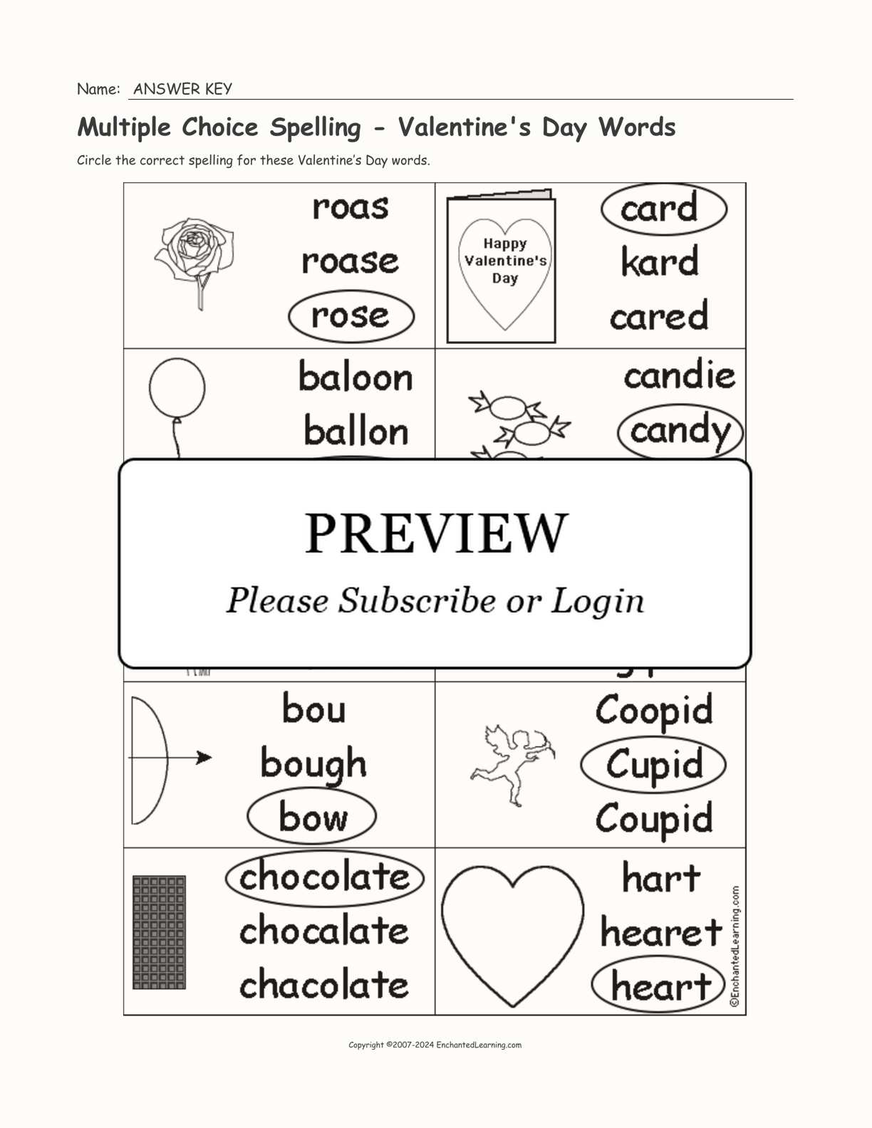 Multiple Choice Spelling - Valentine's Day Words interactive worksheet page 2