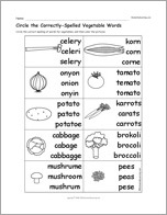 Search result: 'Circle the Correctly-Spelled Vegetable Words'