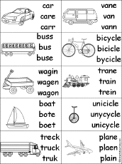 Multiple Choice Spelling -  Vehicle Words