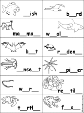 Fill in Missing Letters in Animal Words