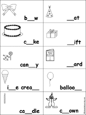 Fill in Missing Letters in Birthday Words