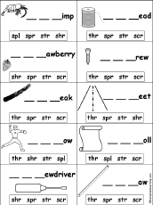 Search result: 'Fill in Missing Letters in Words Starting With Consonant Blends and Digraphs #10'