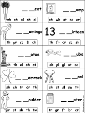 Search result: 'Fill in Missing Letters in Words Starting With Consonant Blends and Digraphs #13'