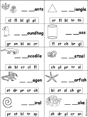 Search result: 'Fill in Missing Letters in Words Starting With Consonant Blends and Digraphs #8'