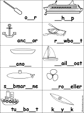 Fill in Missing Letters in Boat Words: EnchantedLearning.com