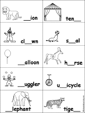 Search result: 'Fill in Missing Letters in Circus Words'