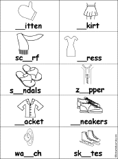 Fill in Missing Letters in Clothes Words