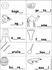 Fill in Missing Letters in Words Ending in EL