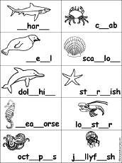 Fill in Missing Letters in Ocean Animal Words