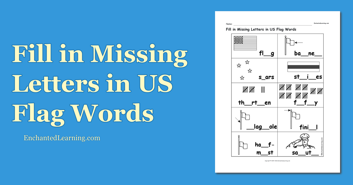 Fill in Missing Letters in US Flag Words - Enchanted Learning