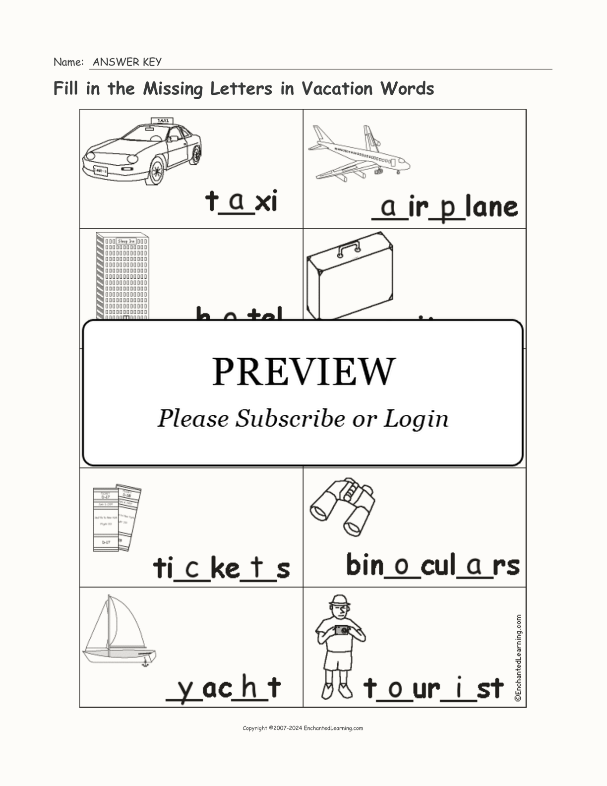Fill in the Missing Letters in Vacation Words interactive worksheet page 2