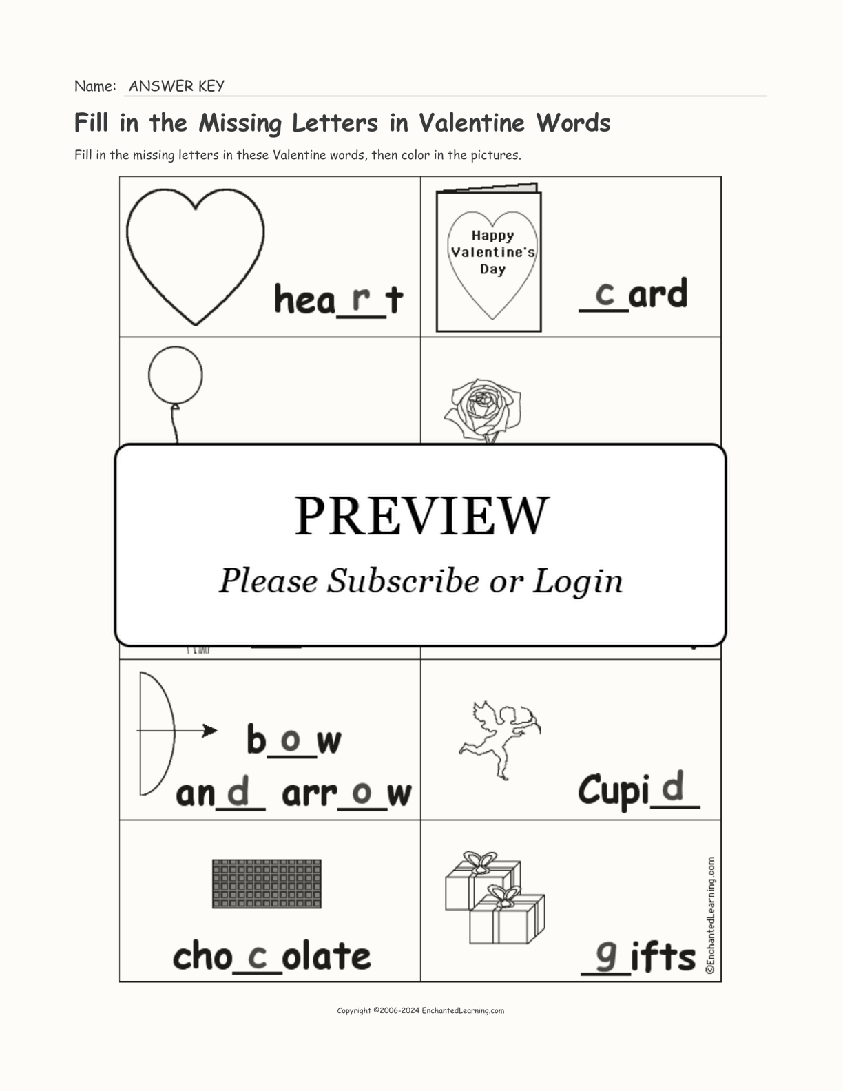 Fill in the Missing Letters in Valentine Words interactive worksheet page 2