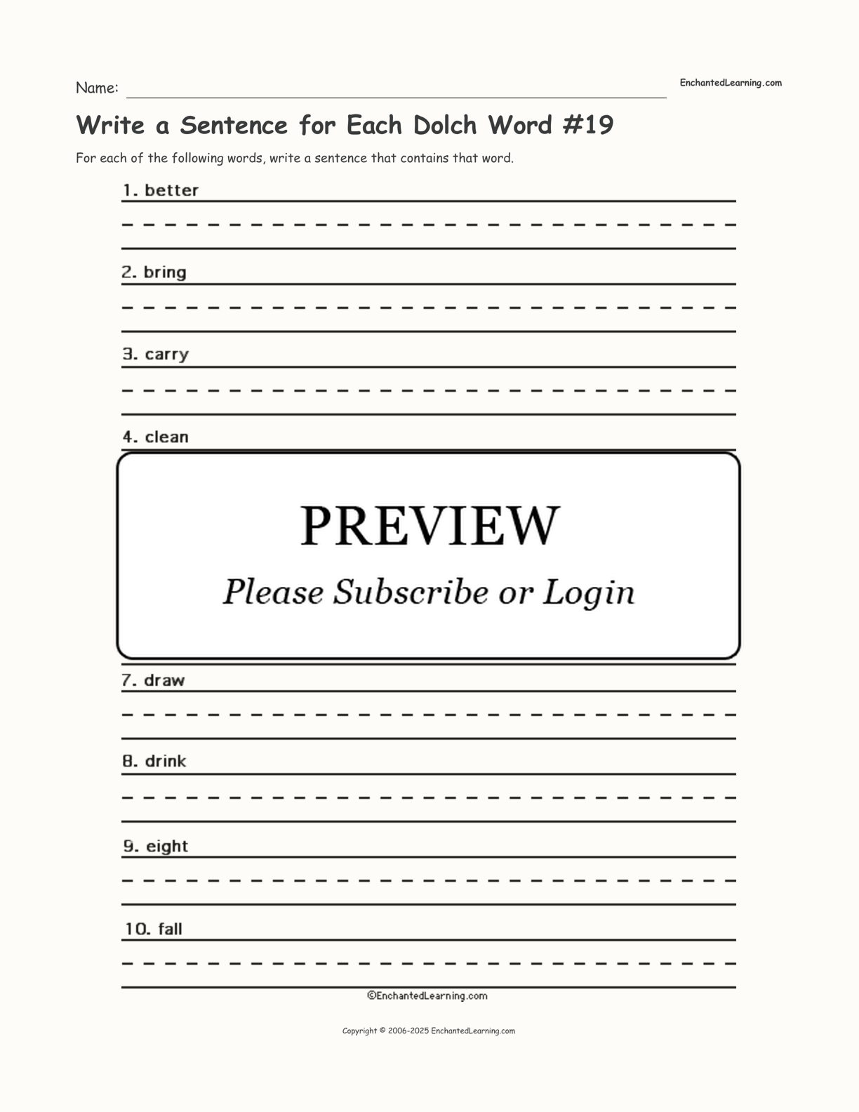 Write a Sentence for Each Dolch Word #19 interactive worksheet page 1