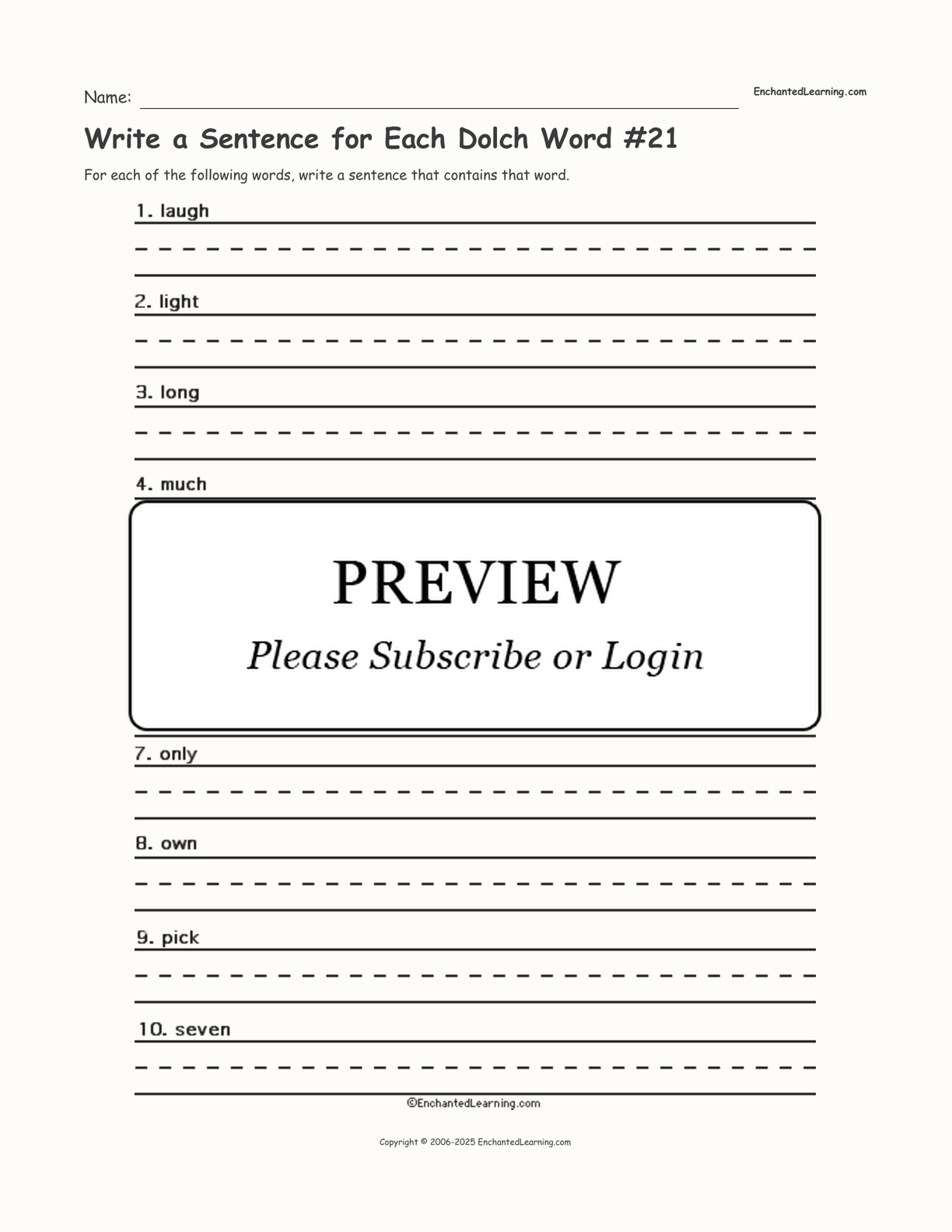 Write a Sentence for Each Dolch Word #21 interactive worksheet page 1