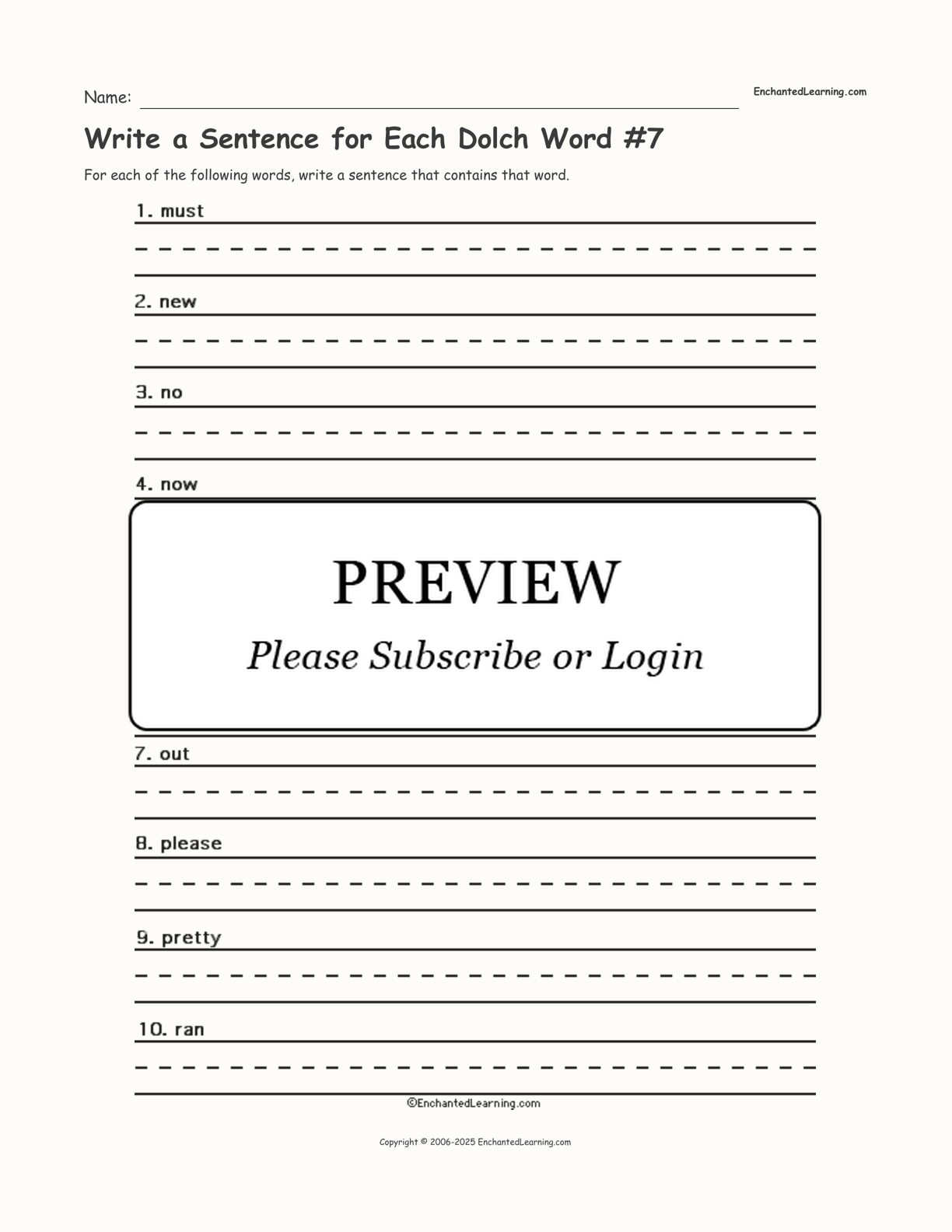 Write a Sentence for Each Dolch Word #7 interactive worksheet page 1