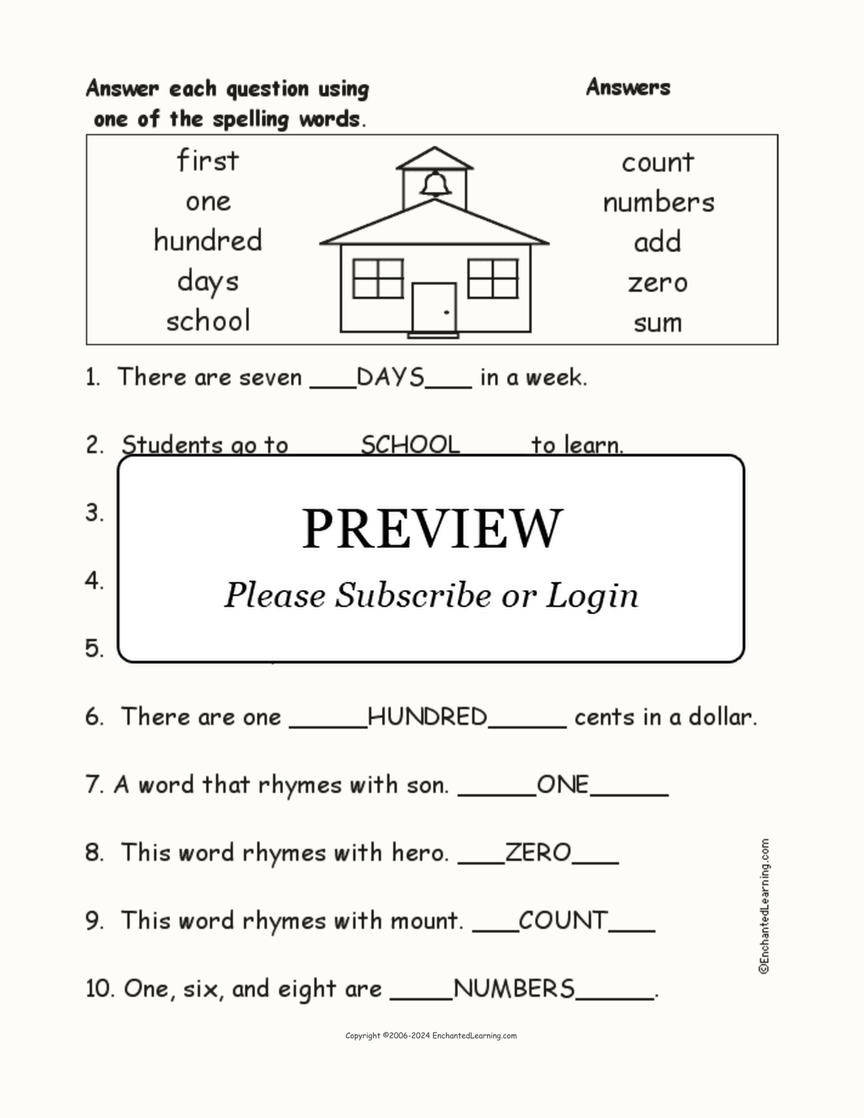 100th Day of School: Spelling Word Questions interactive worksheet page 2