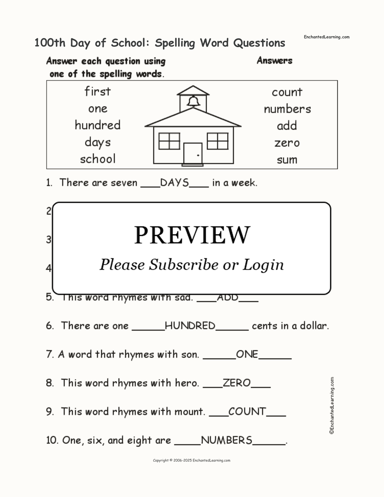 100th Day of School: Spelling Word Questions interactive worksheet page 2