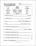 Search result: '100th Day of School: Spelling Word Questions'