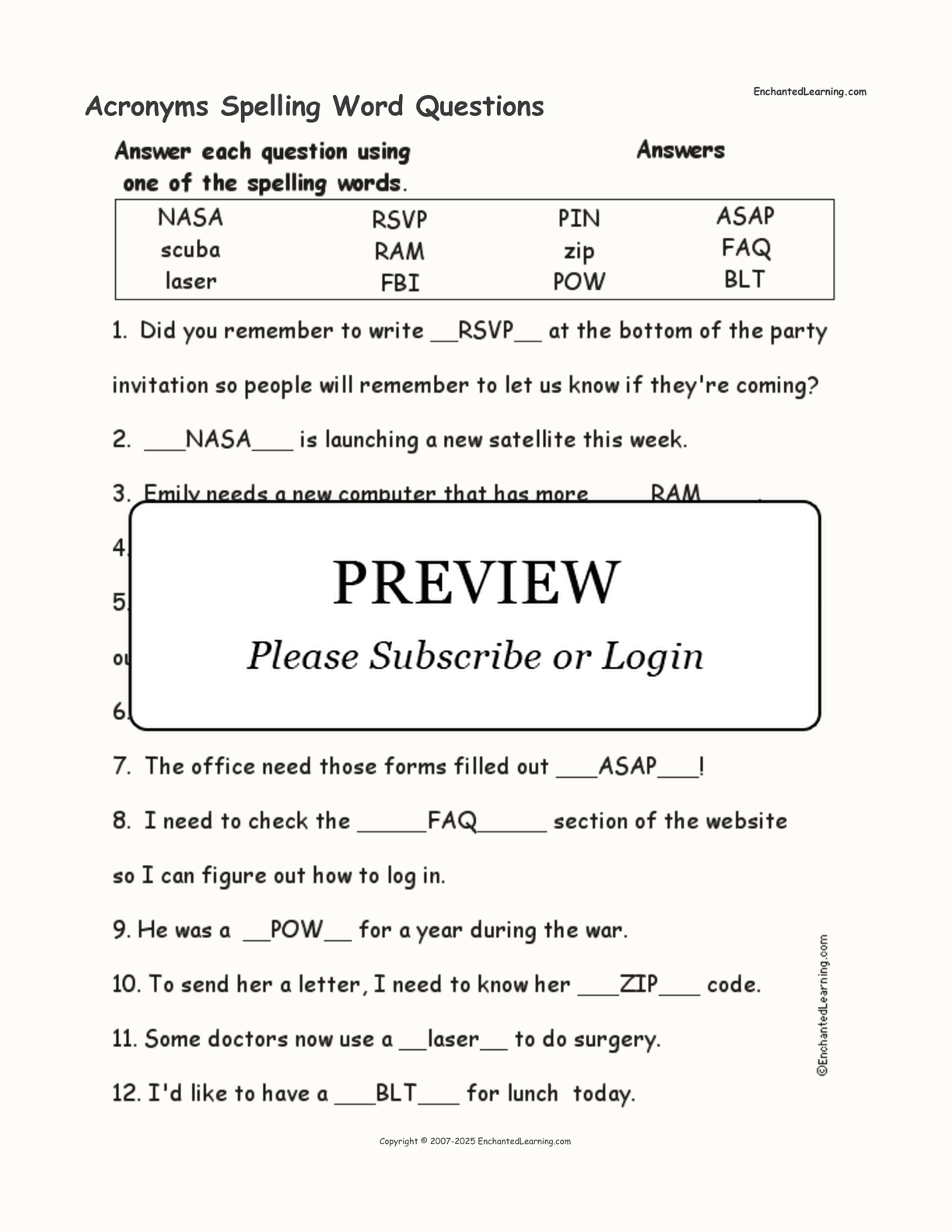 Acronyms Spelling Word Questions interactive worksheet page 2