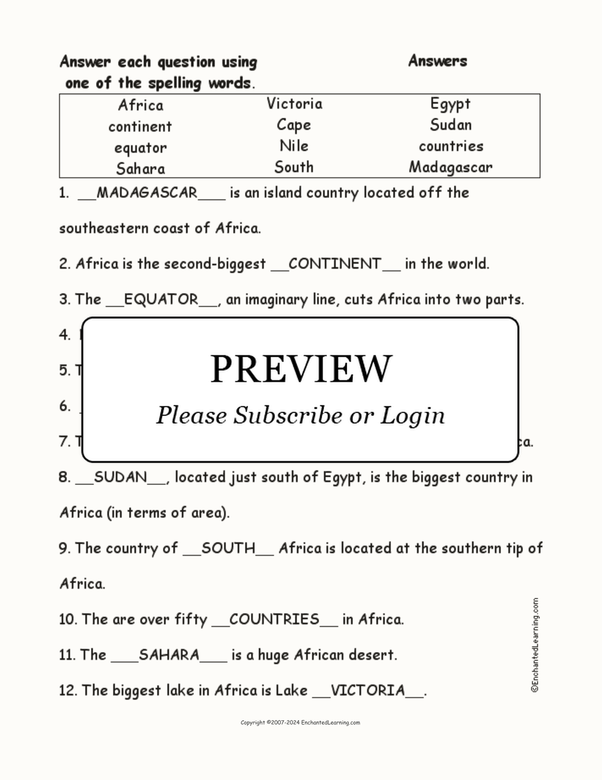 African Spelling Word Questions interactive worksheet page 2