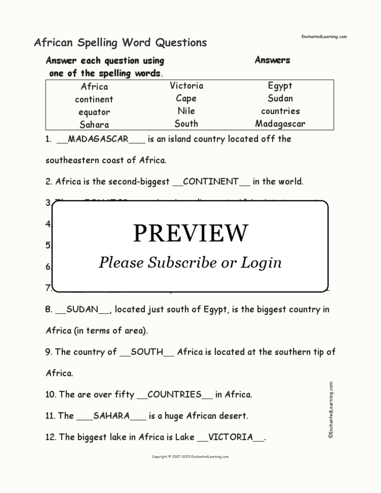 African Spelling Word Questions interactive worksheet page 2