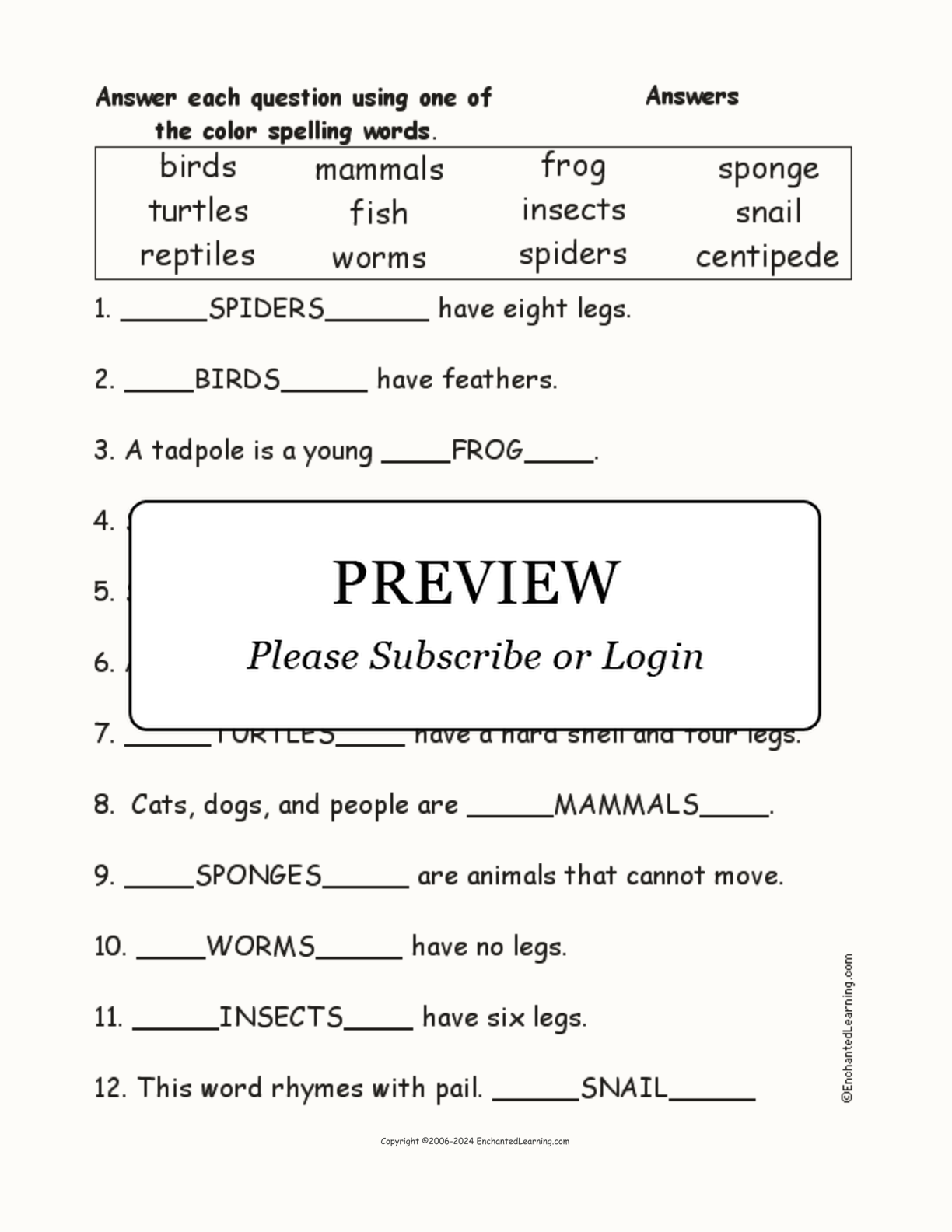 Animal Spelling Word Questions interactive worksheet page 2