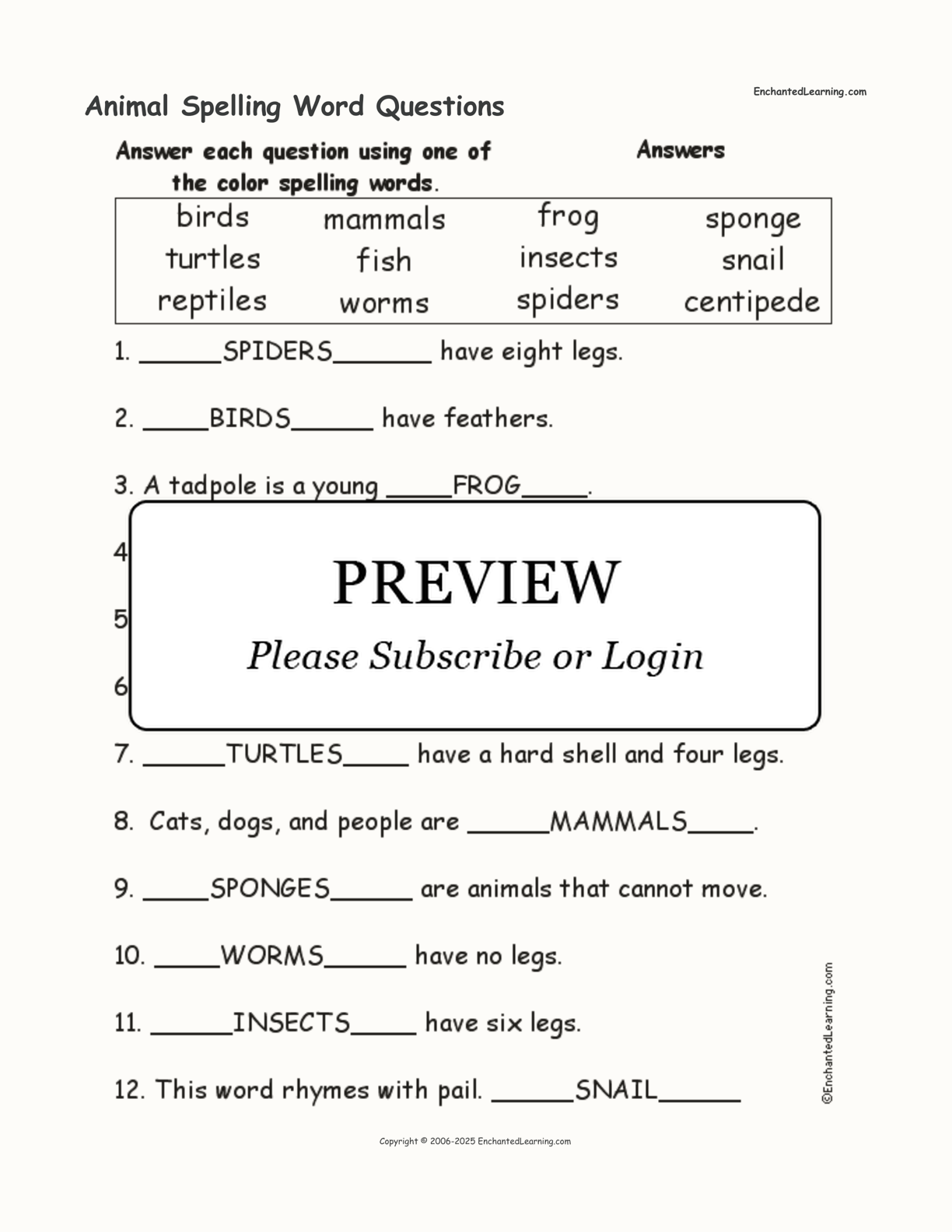 Animal Spelling Word Questions interactive worksheet page 2