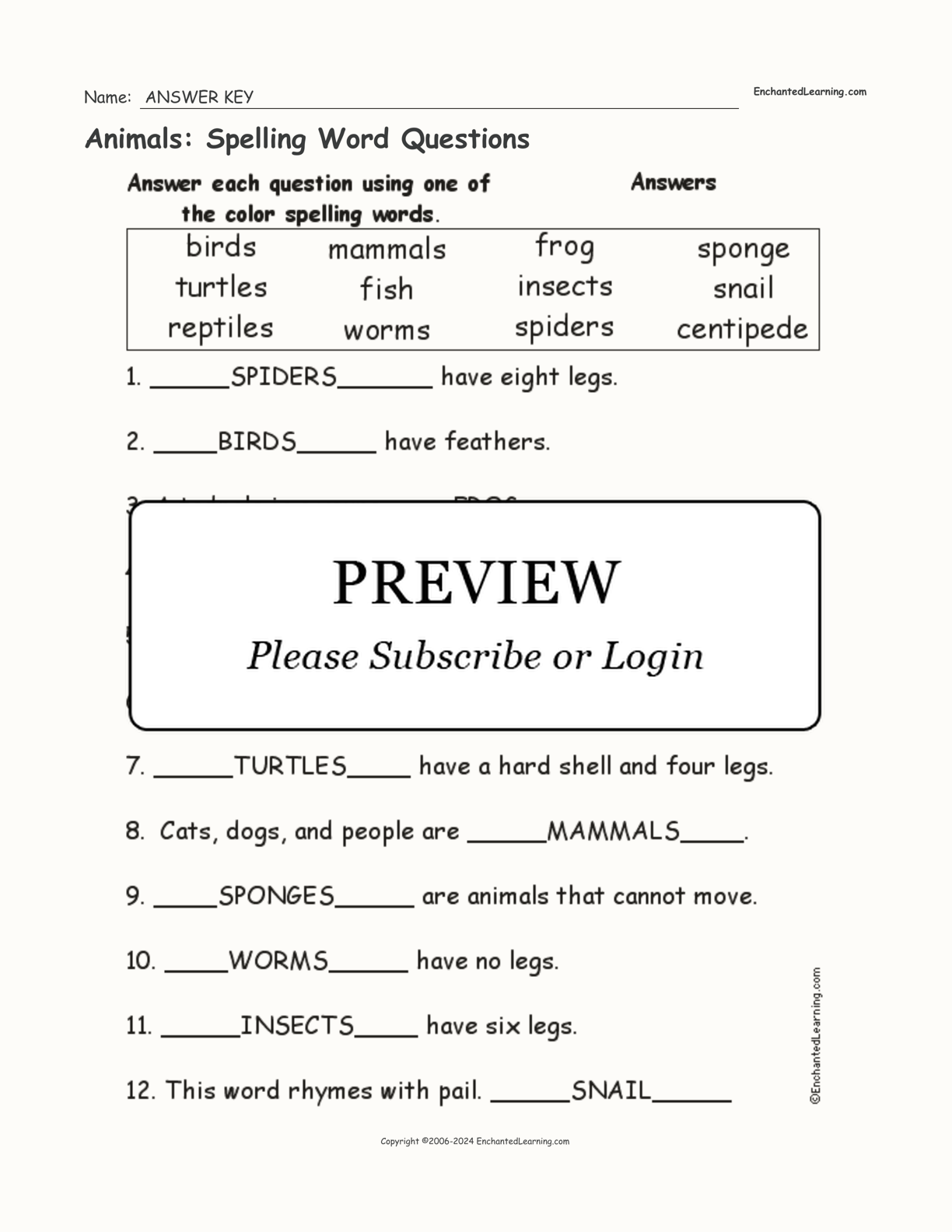 Animals: Spelling Word Questions interactive worksheet page 2