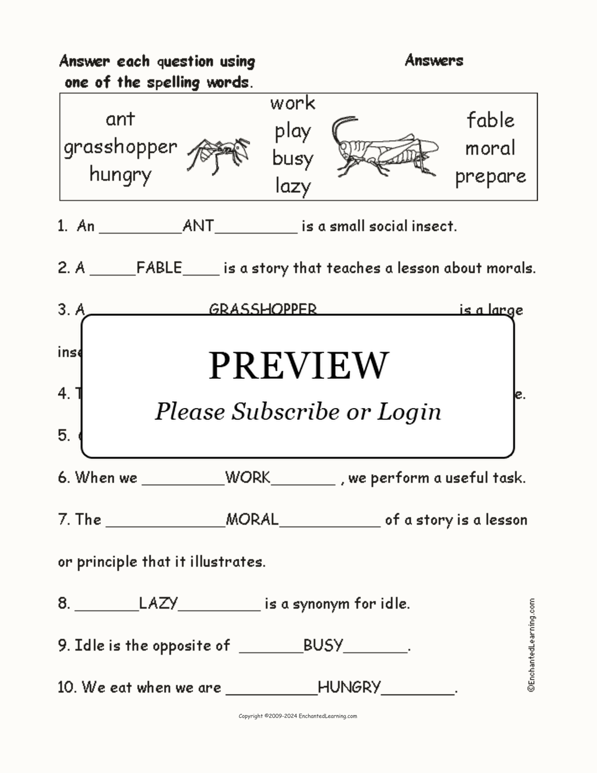 'The Ant and The Grasshopper' Spelling Questions interactive worksheet page 2