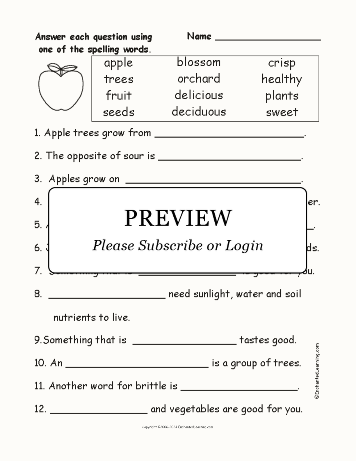 Apple Spelling Word Questions interactive worksheet page 1