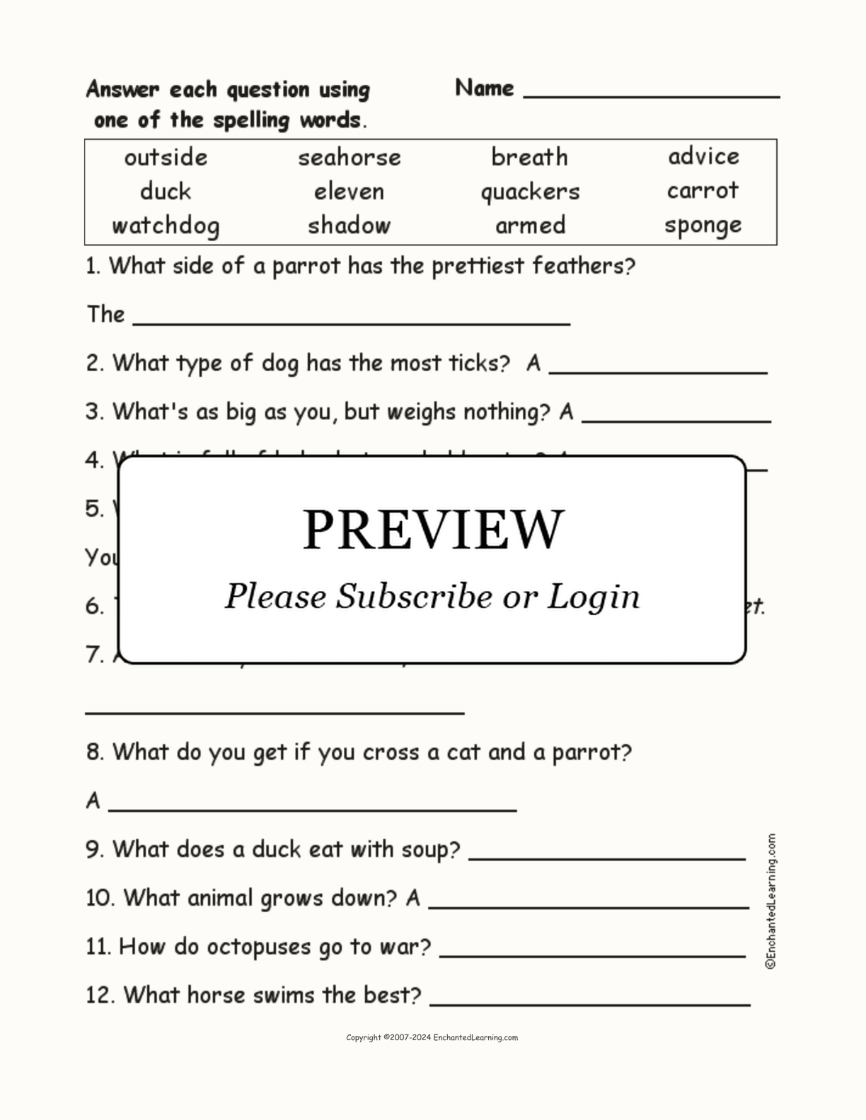 April Fool's Day Spelling Word Questions interactive worksheet page 1