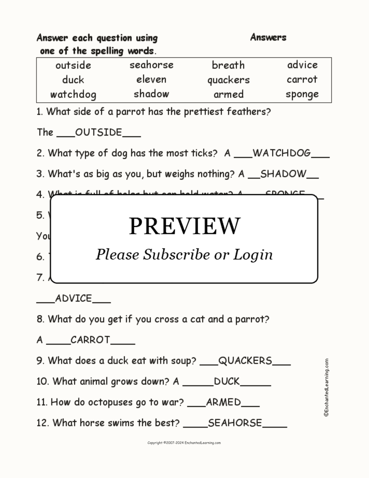 April Fool's Day Spelling Word Questions interactive worksheet page 2