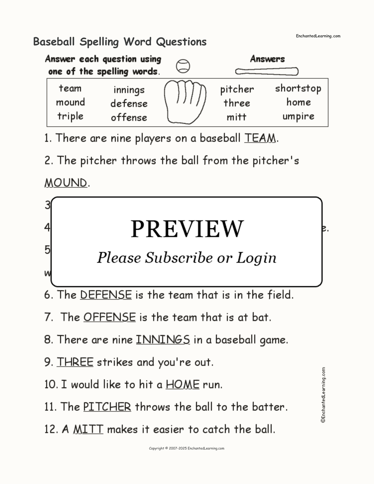 Baseball Spelling Word Questions interactive worksheet page 2