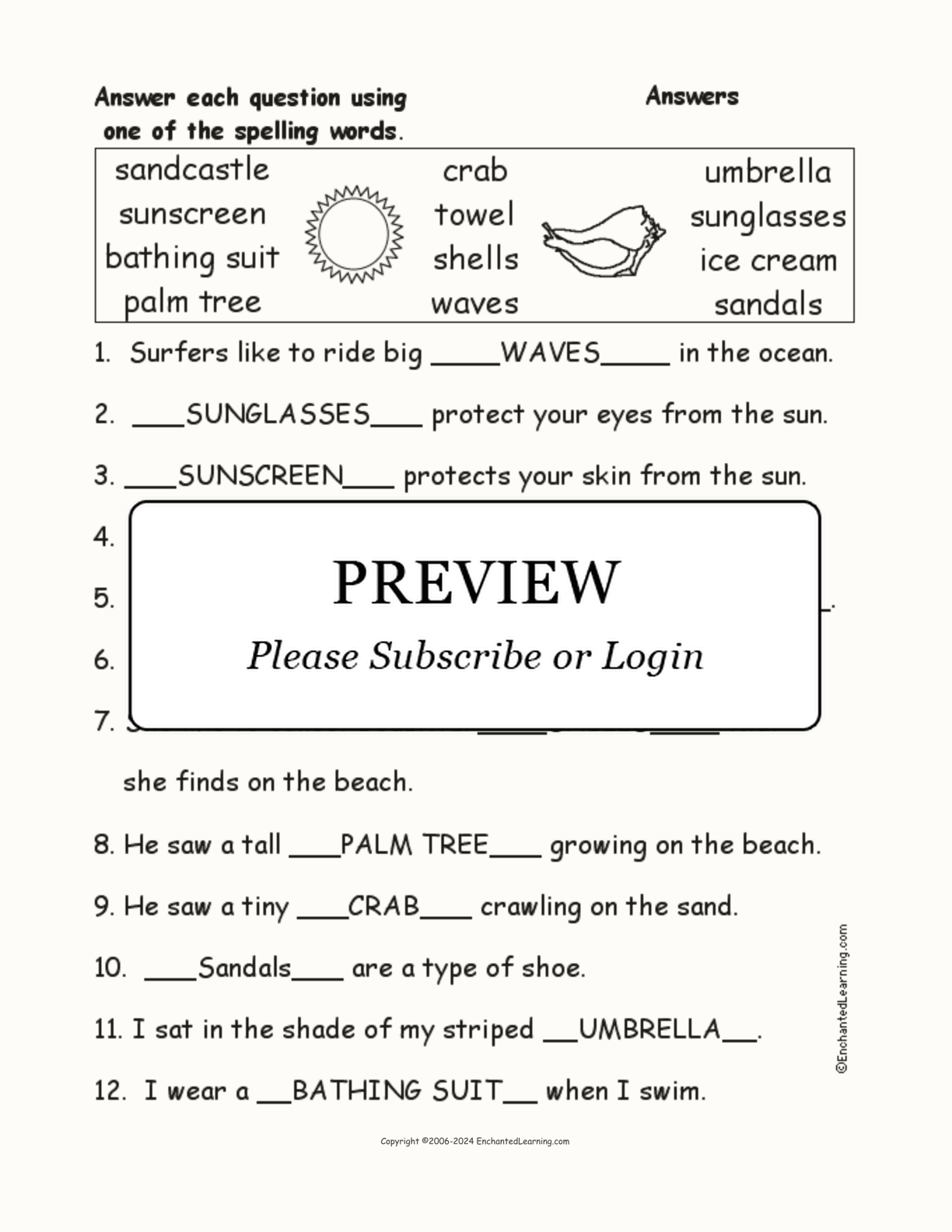 Beach Spelling Word Questions interactive worksheet page 2