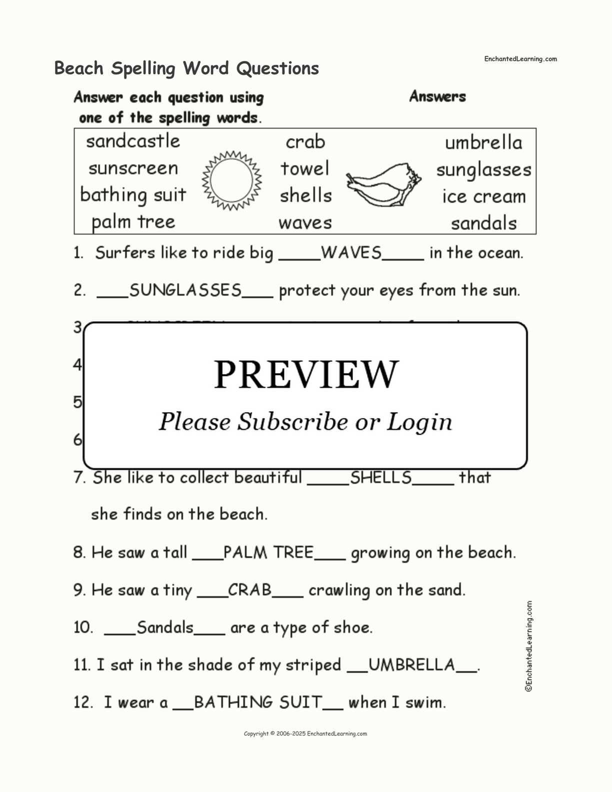 Beach Spelling Word Questions interactive worksheet page 2