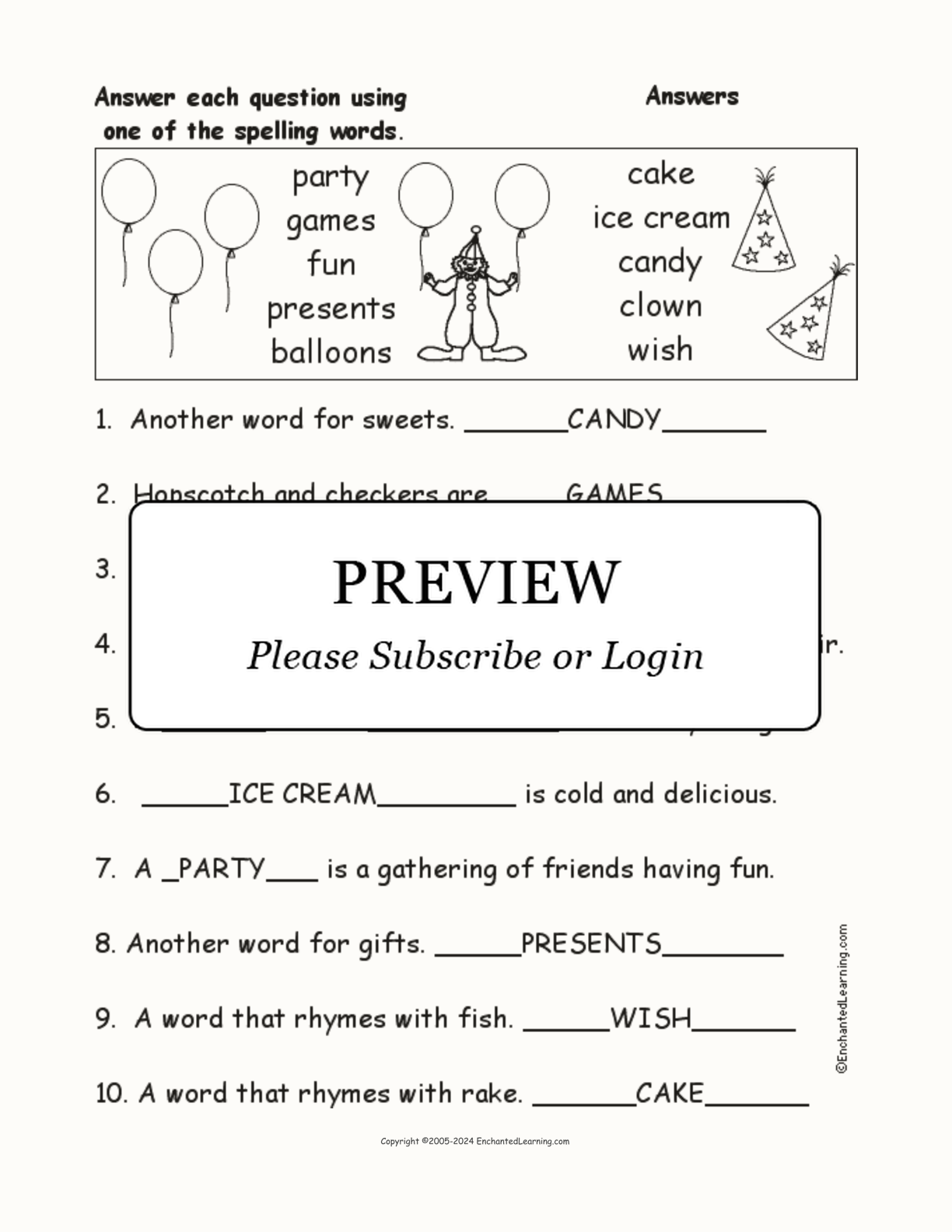 Birthday Spelling Word Questions interactive worksheet page 2