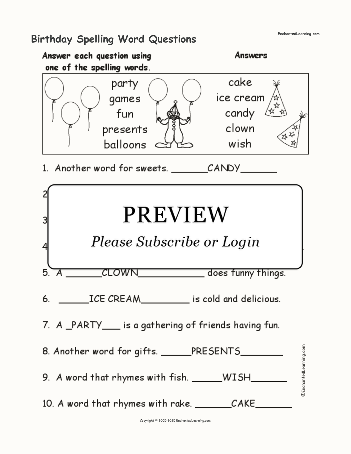 Birthday Spelling Word Questions interactive worksheet page 2