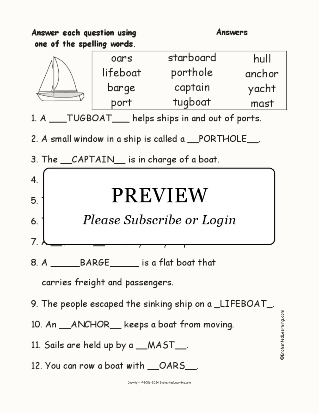 Boat Spelling Word Questions interactive worksheet page 2