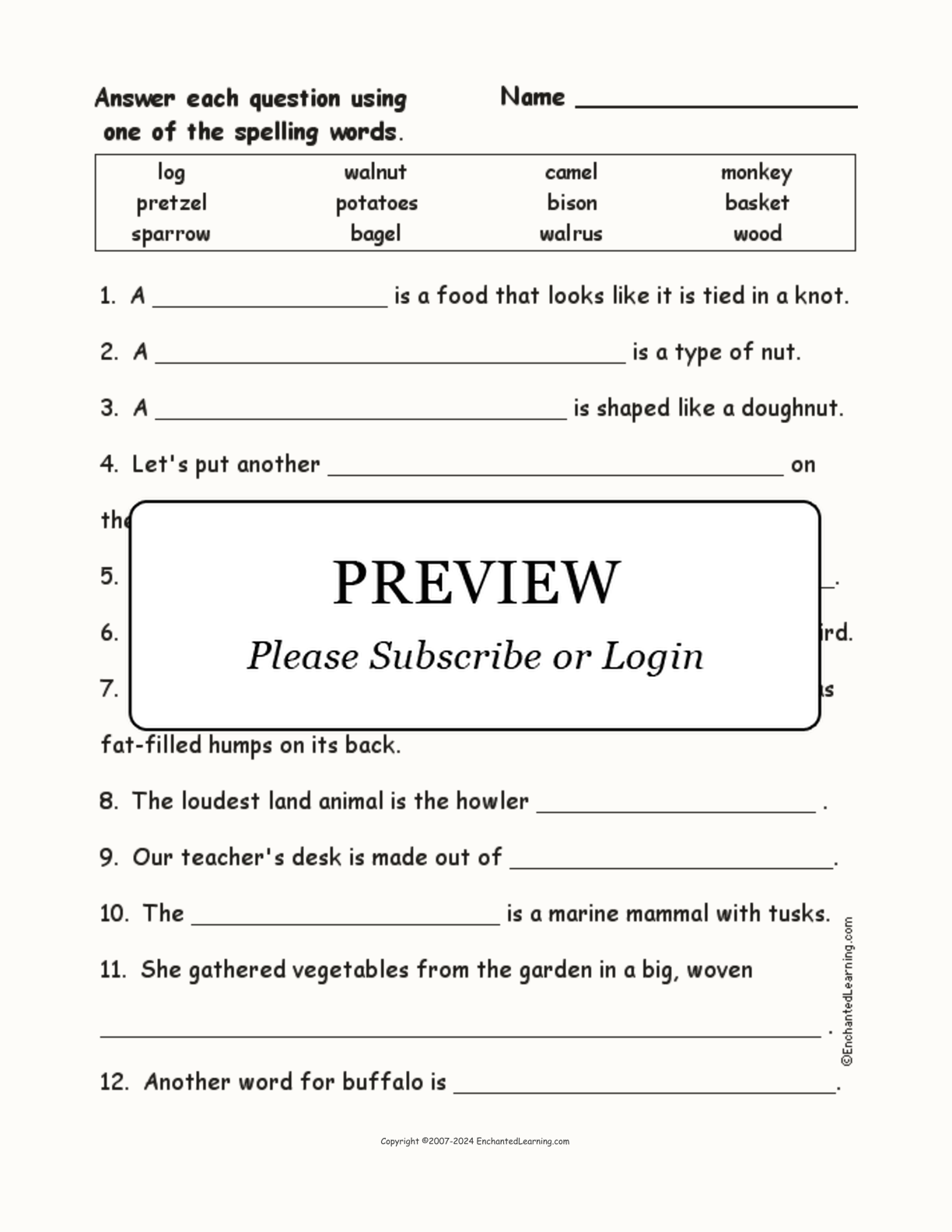 Brown Things: Spelling Word Questions interactive worksheet page 1
